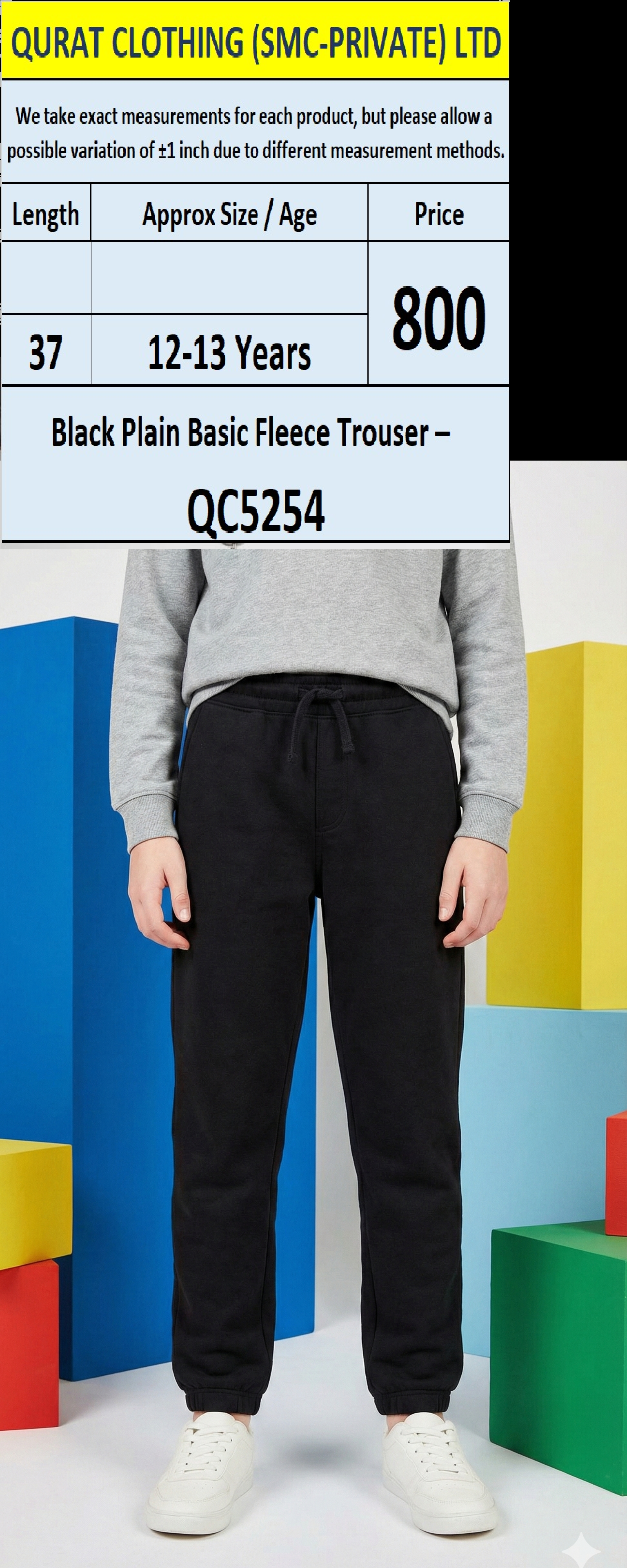 Black Plain Basic Fleece Trouser – QC5254