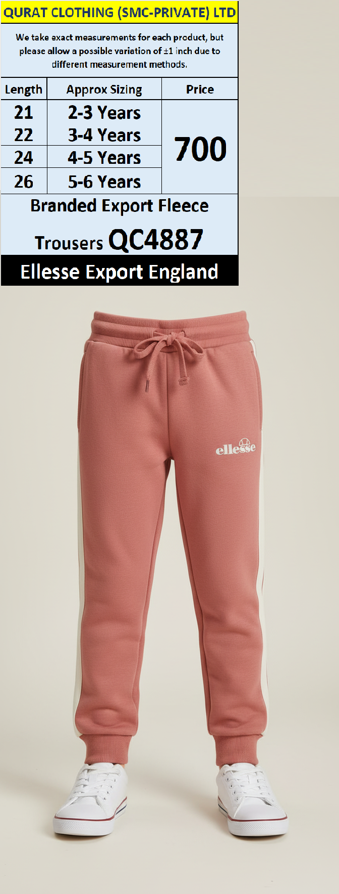 Ellesse QC4887 Pink Fleece Jogger Trousers with Logo Print – England Export