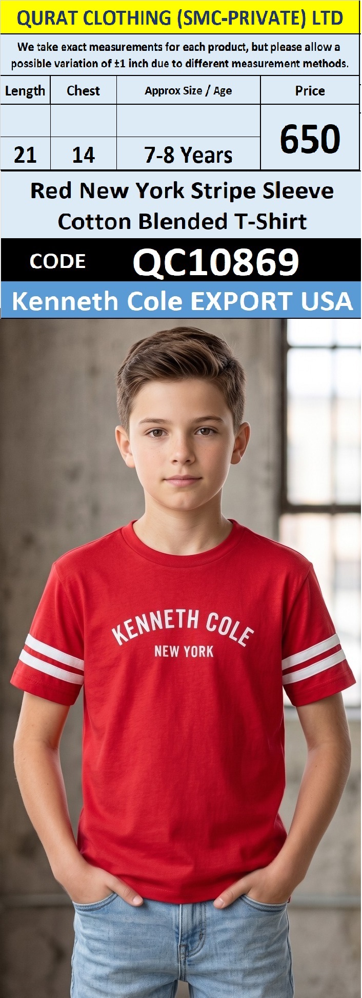 Red New York Stripe Sleeve Cotton Blended T-Shirt QC10869 – Kenneth Cole Export USA