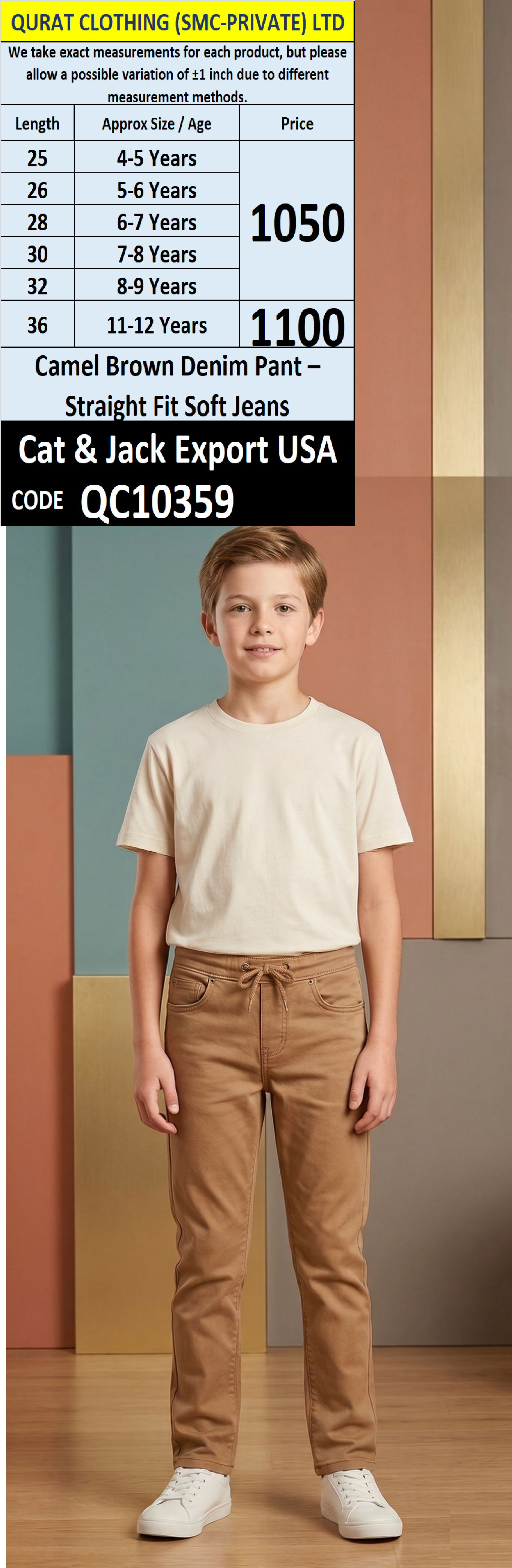 Camel Brown Denim Pant – Straight Fit Soft Jeans - Cat & Jack Export USA – QC10359