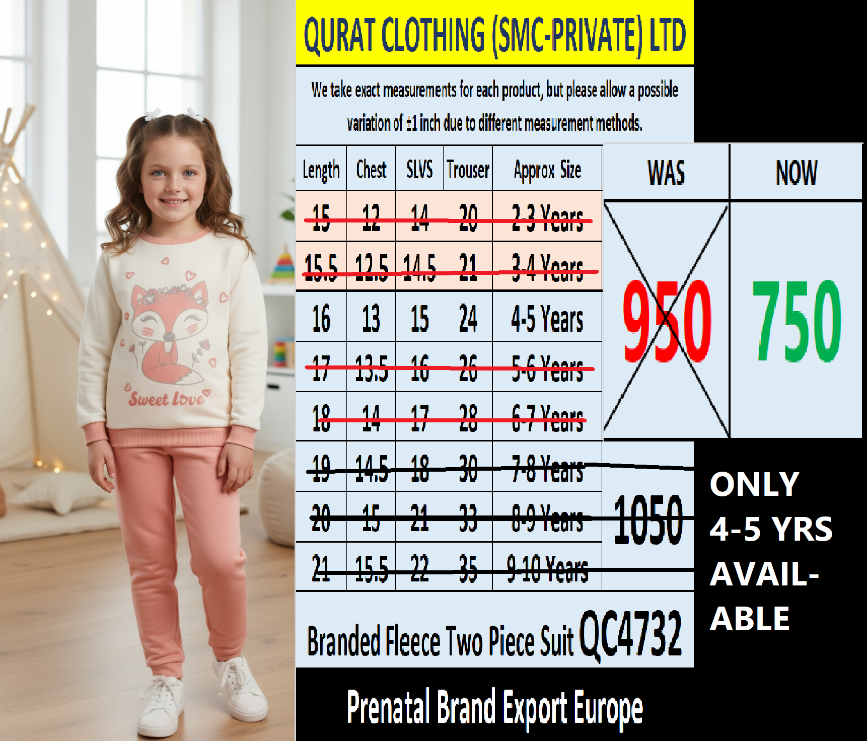 Prenatal Brand Fleece Two Piece Suit QC4732 Export Europe