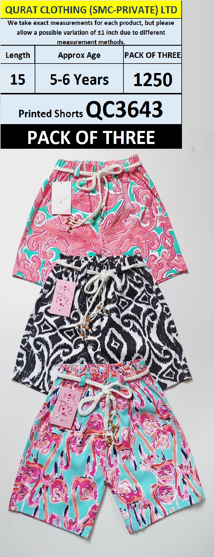 Pack of Three Girls Printed Shorts QC3643