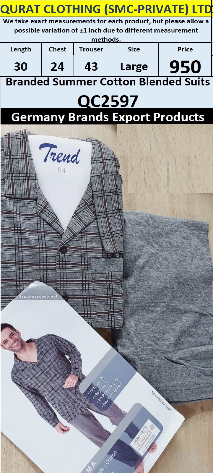 International Brands Summer Cotton Blended Suits Export Germany QC2597