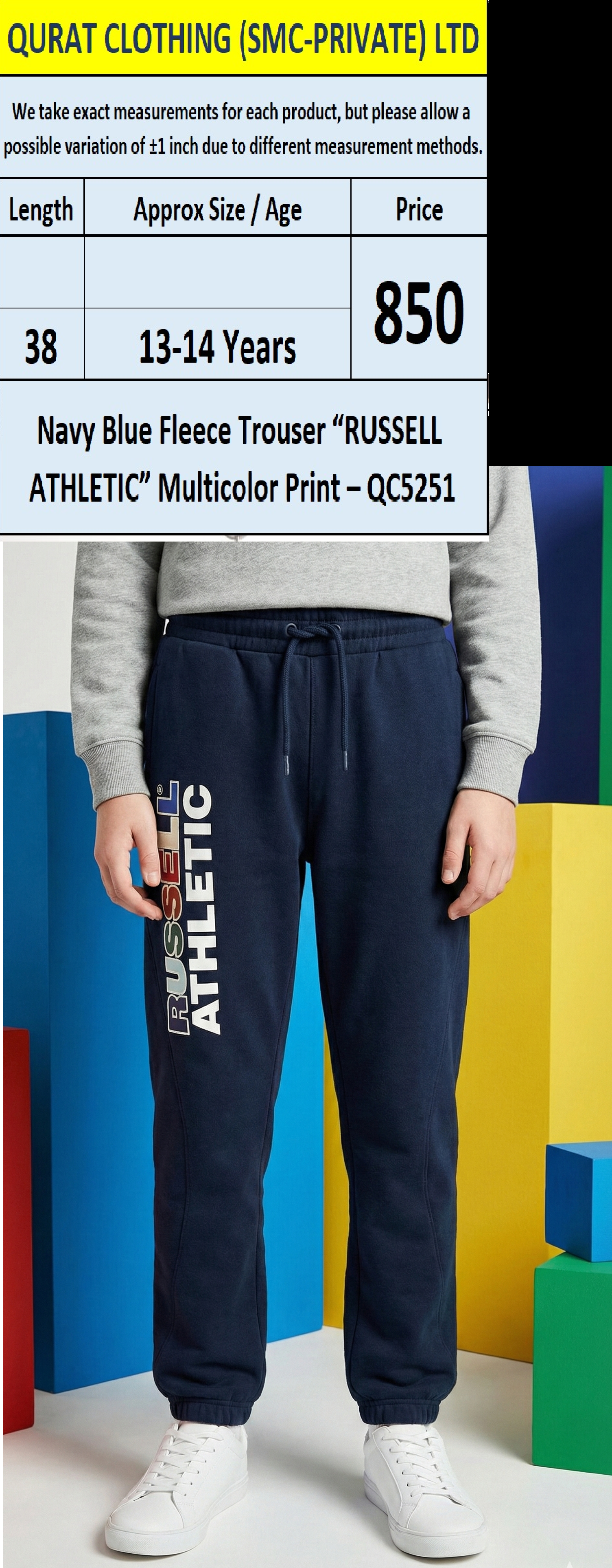 Navy Blue Fleece Trouser “RUSSELL ATHLETIC” Multicolor Print – QC5251