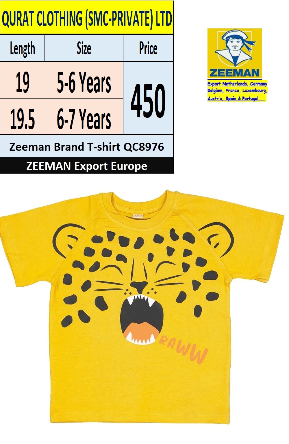 Zeeman Brand T-shirt QC8976 Export Europe