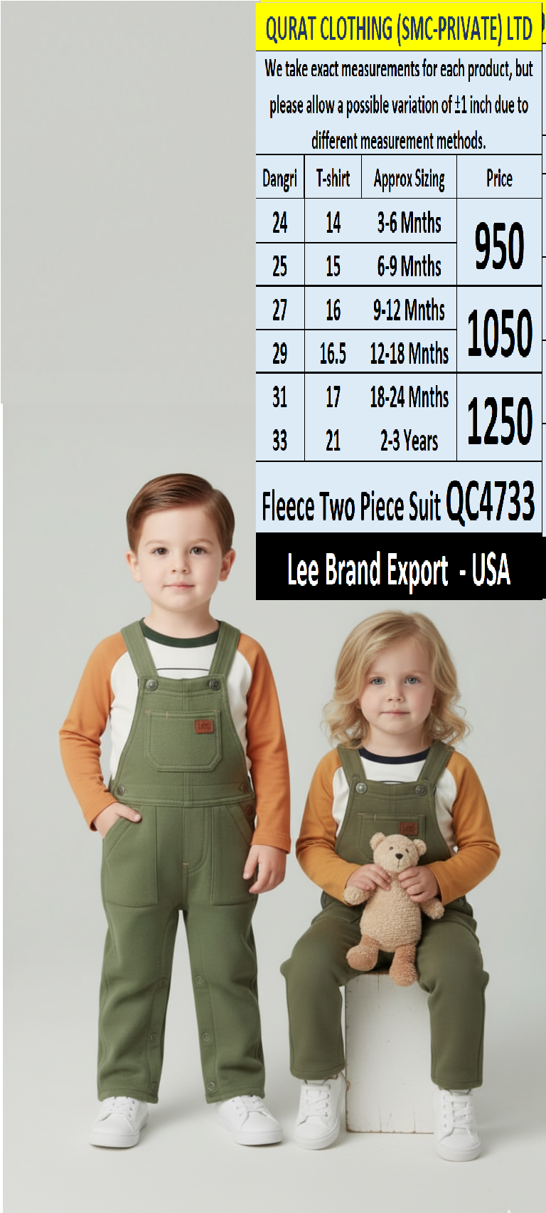 Lee Brand Fleece Two Piece Suit QC4733 Export USA