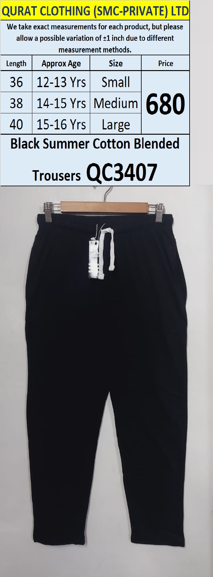 Black Summer Cotton Blended Trouser – QC3407