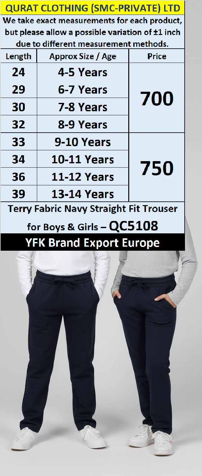 YFK Brand Navy Terry Straight Fit Trouser QC5108 – Export Europe