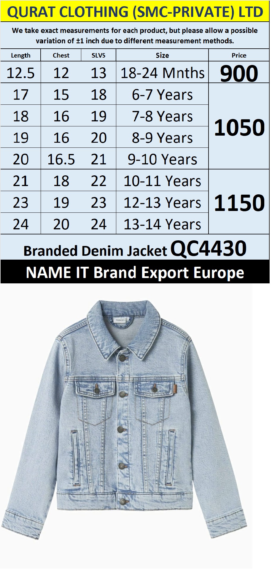 NAME IT Brand Denim Jacket Export Europe - QC4430