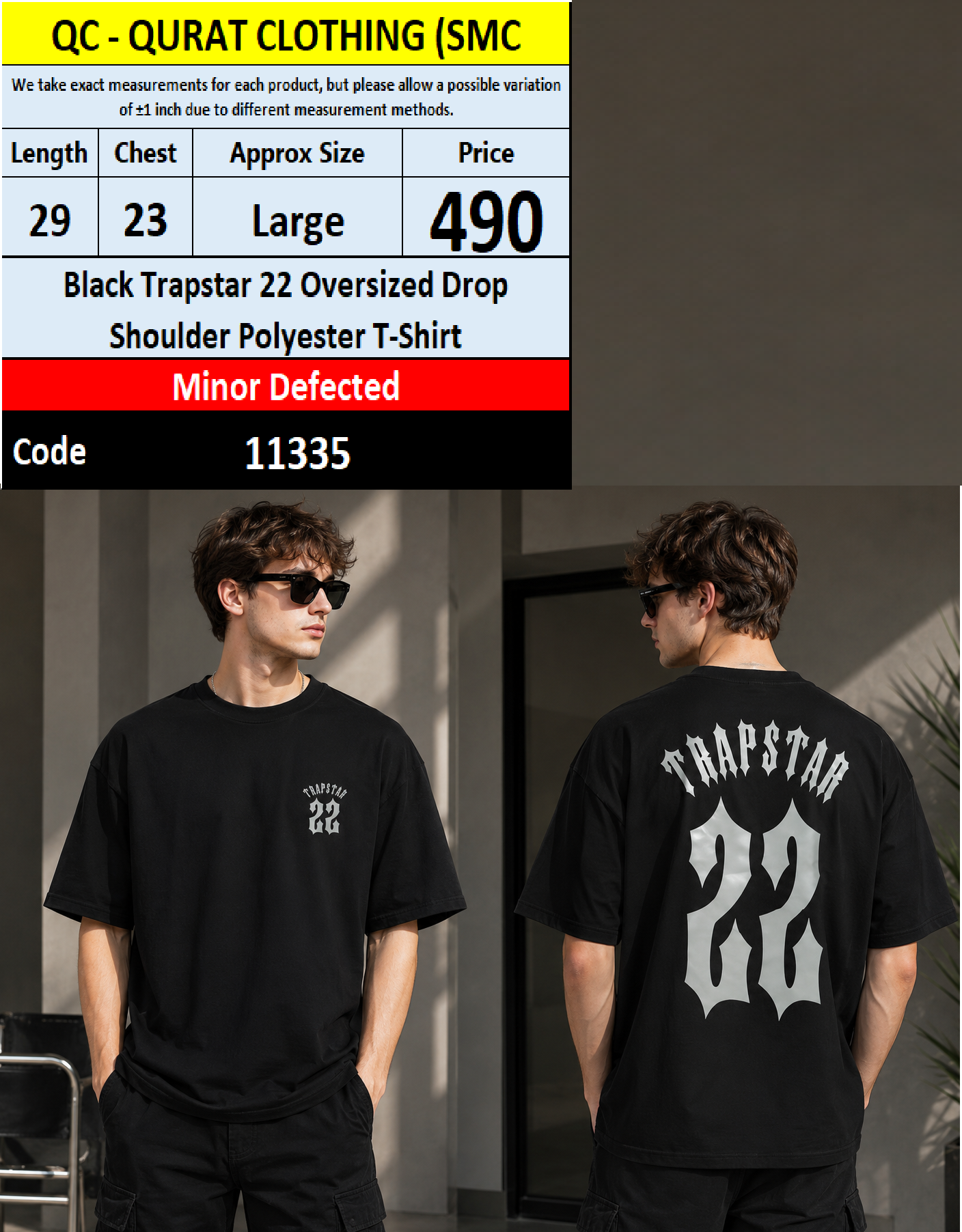 Black Trapstar 22 Oversized Drop Shoulder Polyester T-Shirt – QC11335
