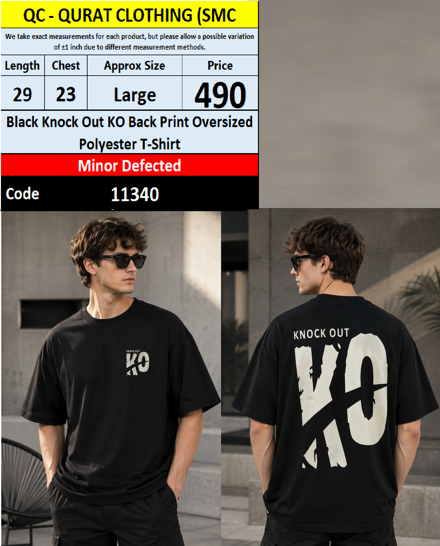 Black Knock Out KO Back Print Oversized Polyester T-Shirt – QC11340