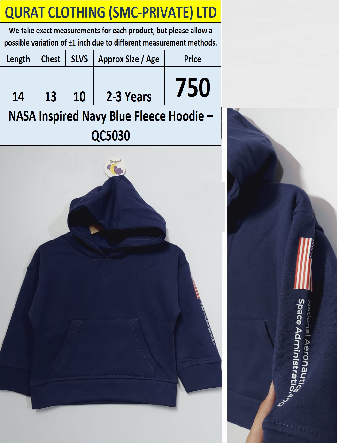 NASA Inspired Navy Blue Fleece Hoodie QC5030 – Export Europe