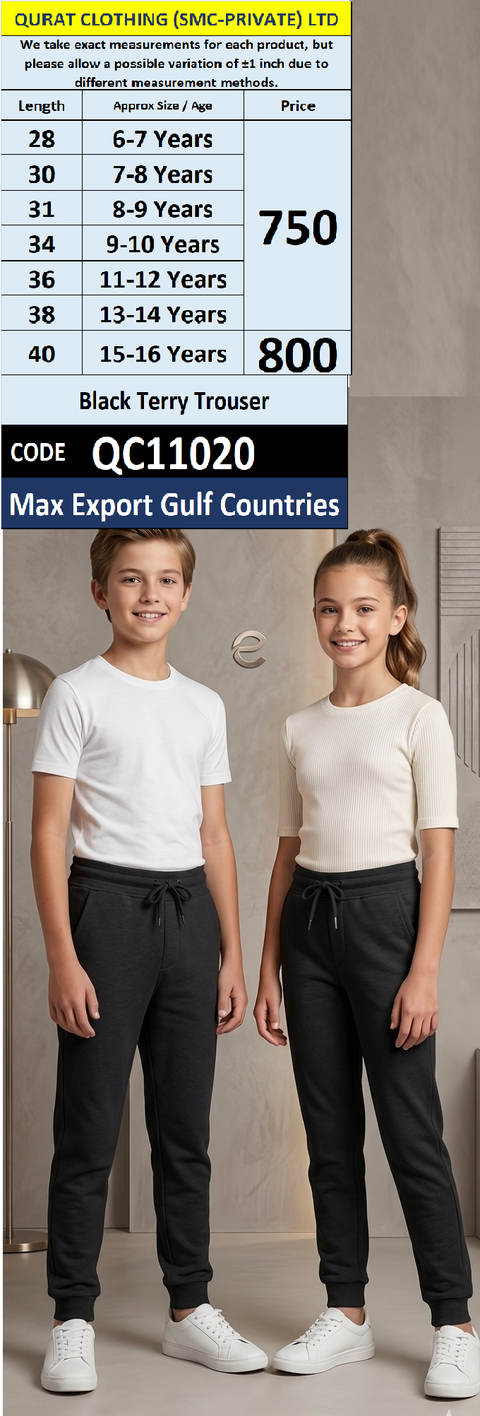 Black Terry Trouser – QC11020 – Max Export Gulf Countries
