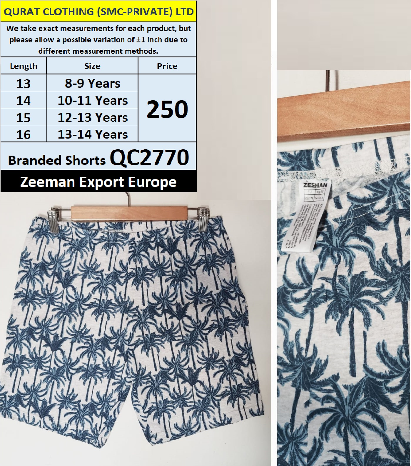 Zeeman Brand Printed Shorts QC2770 Export Europe 