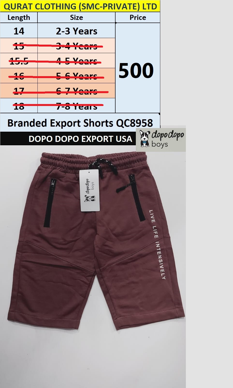 Dopo Dopo Brand Export Shorts QC8958 Export USA