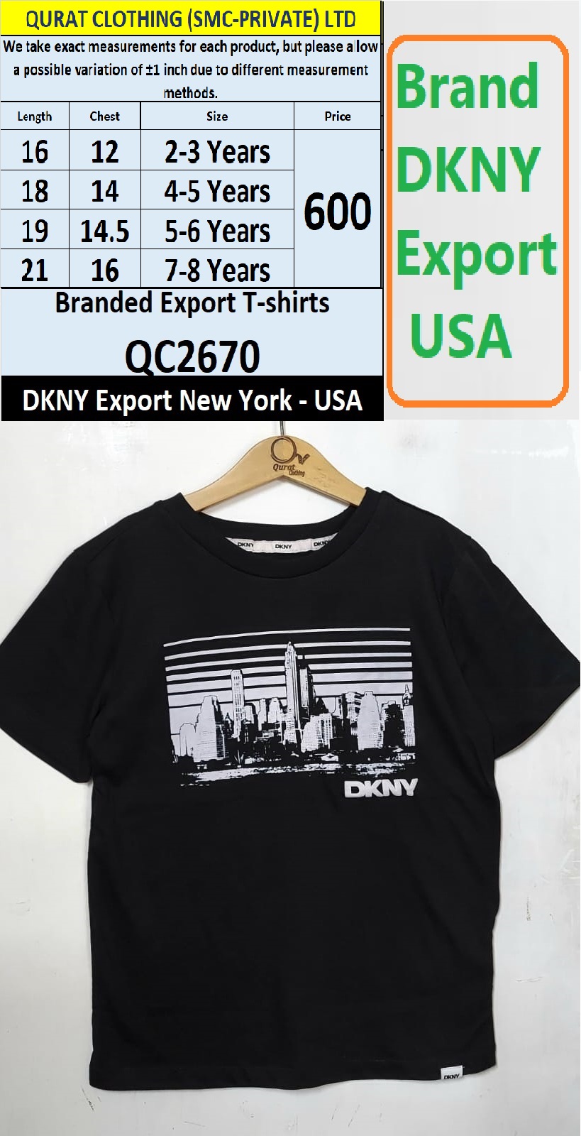 DKNY Brand T-shirt QC2670 Export New York - USA
