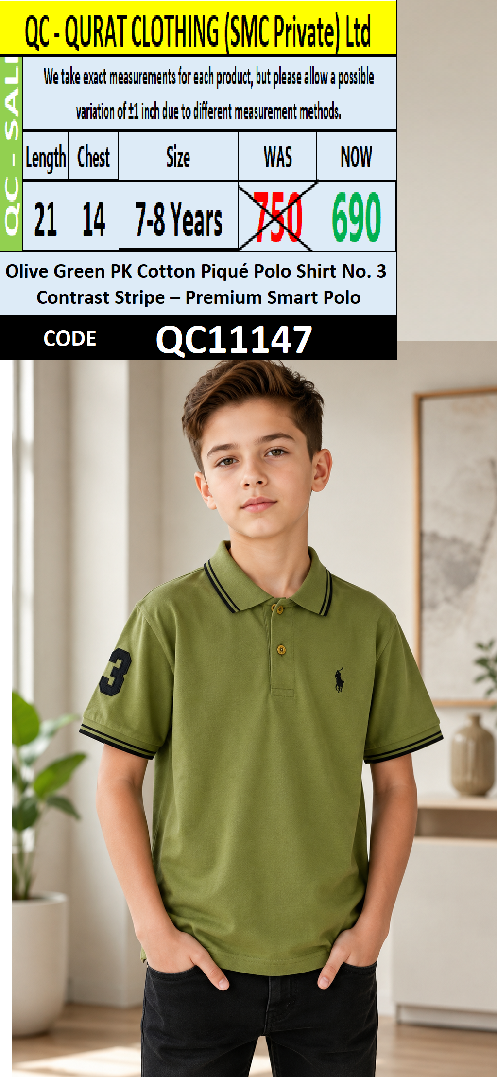 Olive Green PK Cotton Piqué Polo Shirt No. 3 Contrast Stripe – Premium Smart Polo QC11147