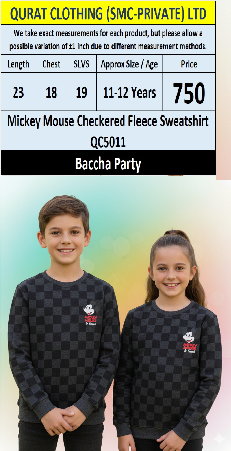 Baccha Party Mickey Mouse Checkered Fleece Sweatshirt QC5011 – Kids Fashion