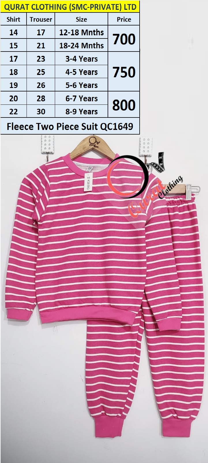 Winter Pink & White Stripes Two Piece Suits QC1649