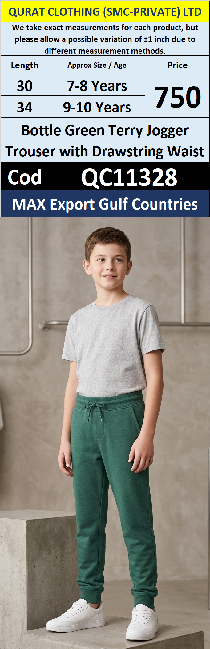 Bottle Green Terry Jogger Trouser with Drawstring Waist – MAX Export Gulf Countries | QC11328