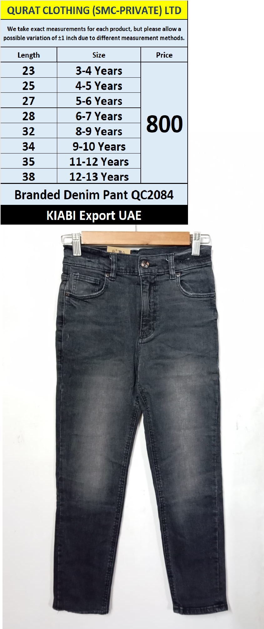 KIABI Brand Denim Pant QC2084 Export UAE