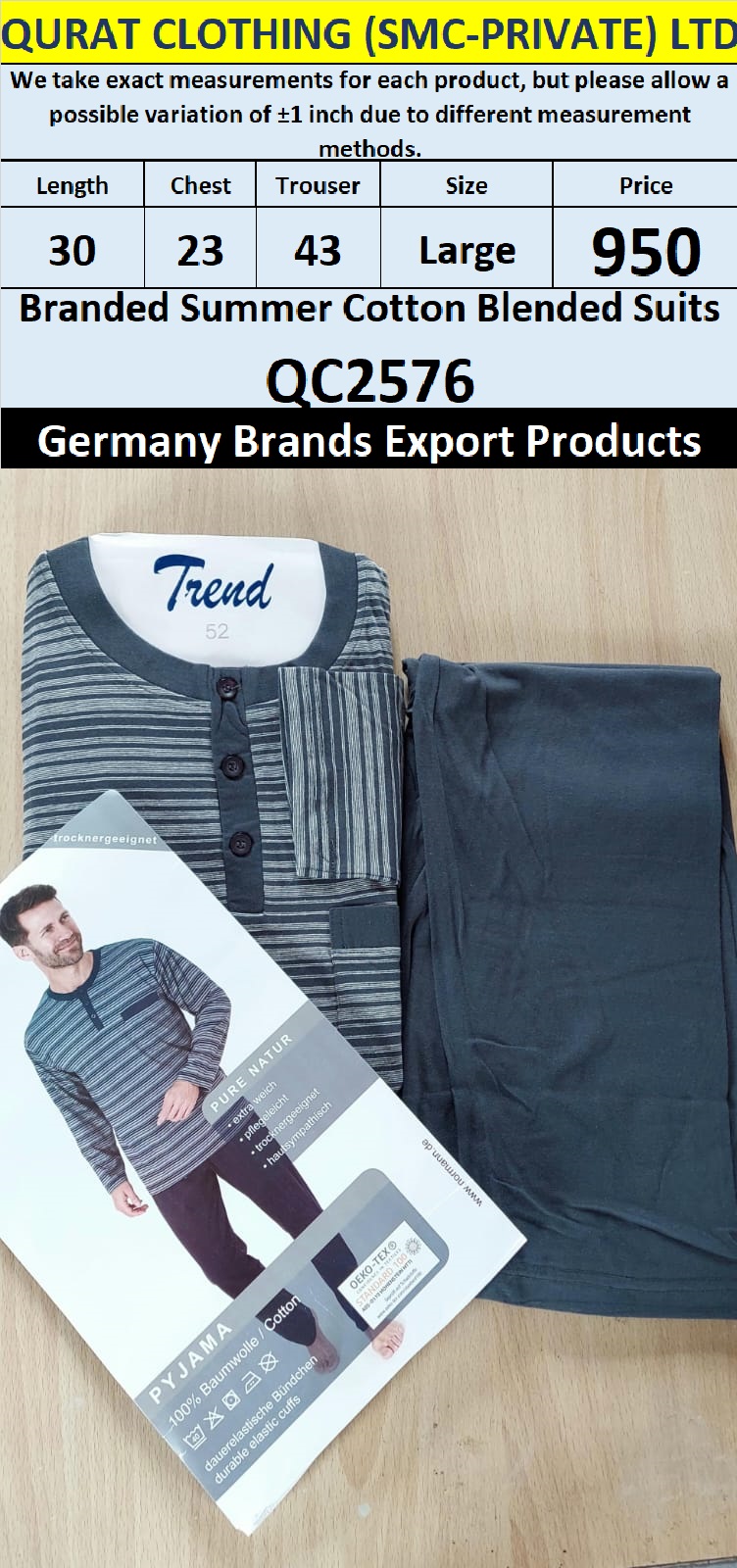 International Brands Summer Cotton Blended Suits Export Germany QC2576