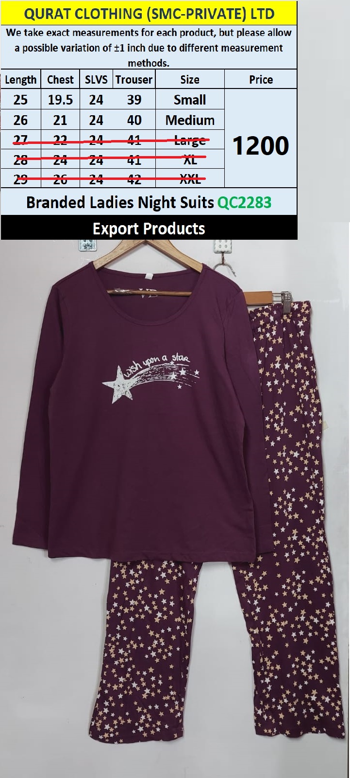 Branded Ladies Night Suits QC2283 - Export Product 