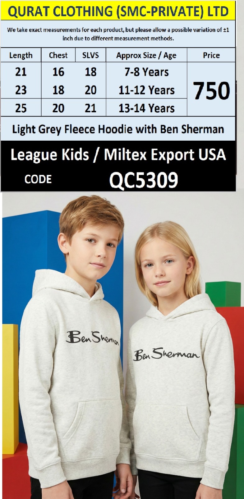 Light Grey Fleece Pullover Hoodie Ben Sherman Print Kids QC5309