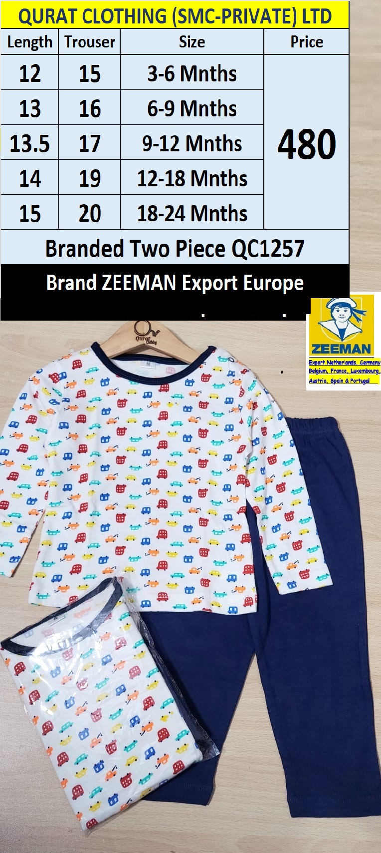 Zeeman Brand Car Print Two Piece Suit QC1257 Export Europe 
