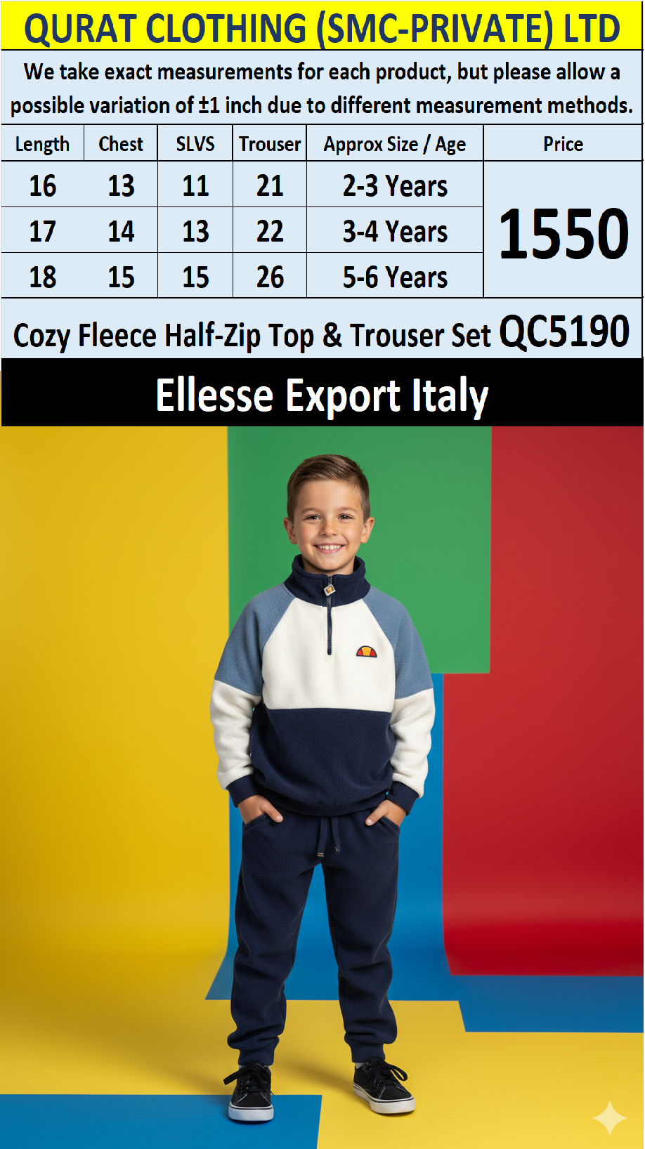 Ellesse Brand Cozy Fleece Half-Zip Top & Trouser Set QC5190 – Export Italy - QC5190