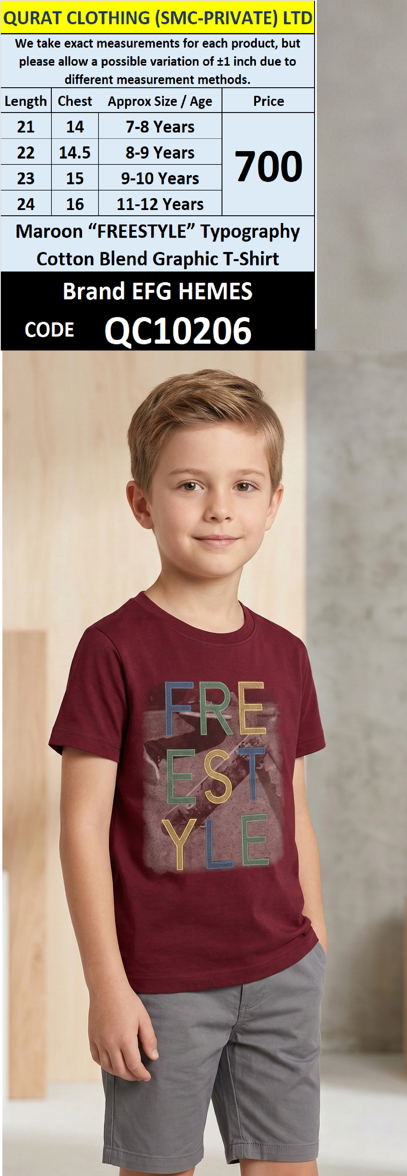Maroon “FREESTYLE” Typography Cotton Blend Graphic T-Shirt – Brand EFG HEMES – QC10206