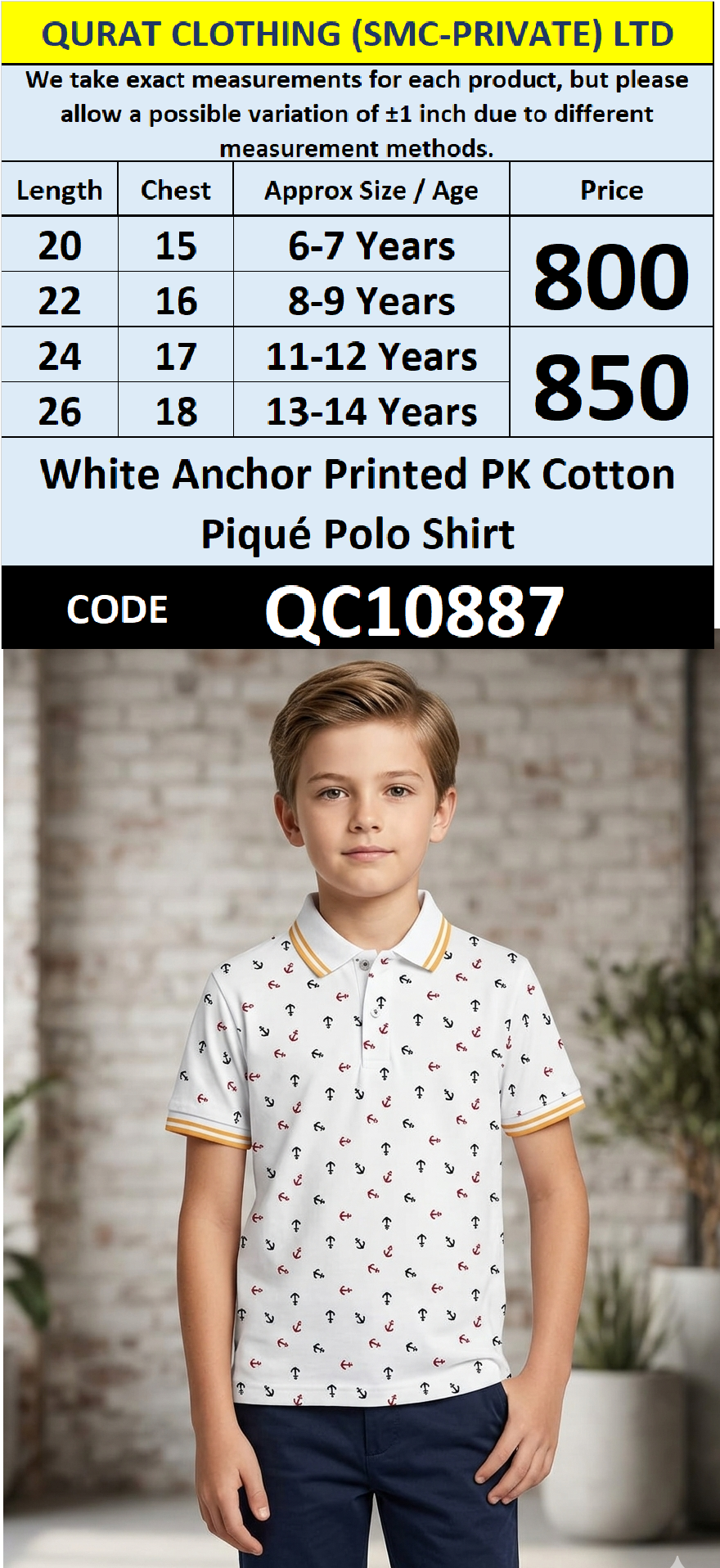 White Anchor Printed PK Cotton Piqué Polo Shirt QC10887