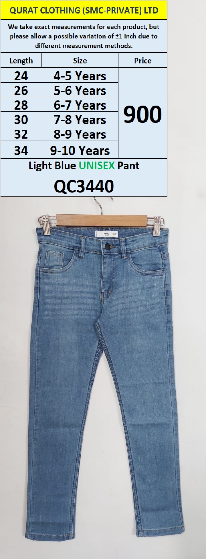 Light Blue Unisex Denim Pant QC3440