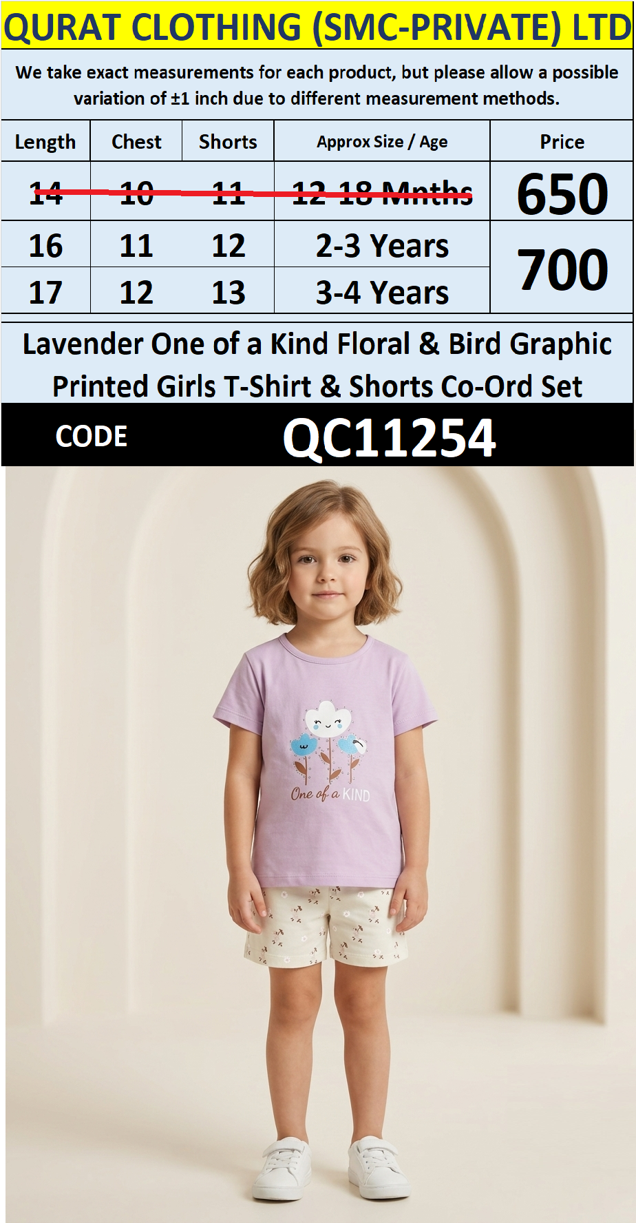 Lavender One of a Kind Flower Graphic Girls T-Shirt & Printed Shorts Set QC11254