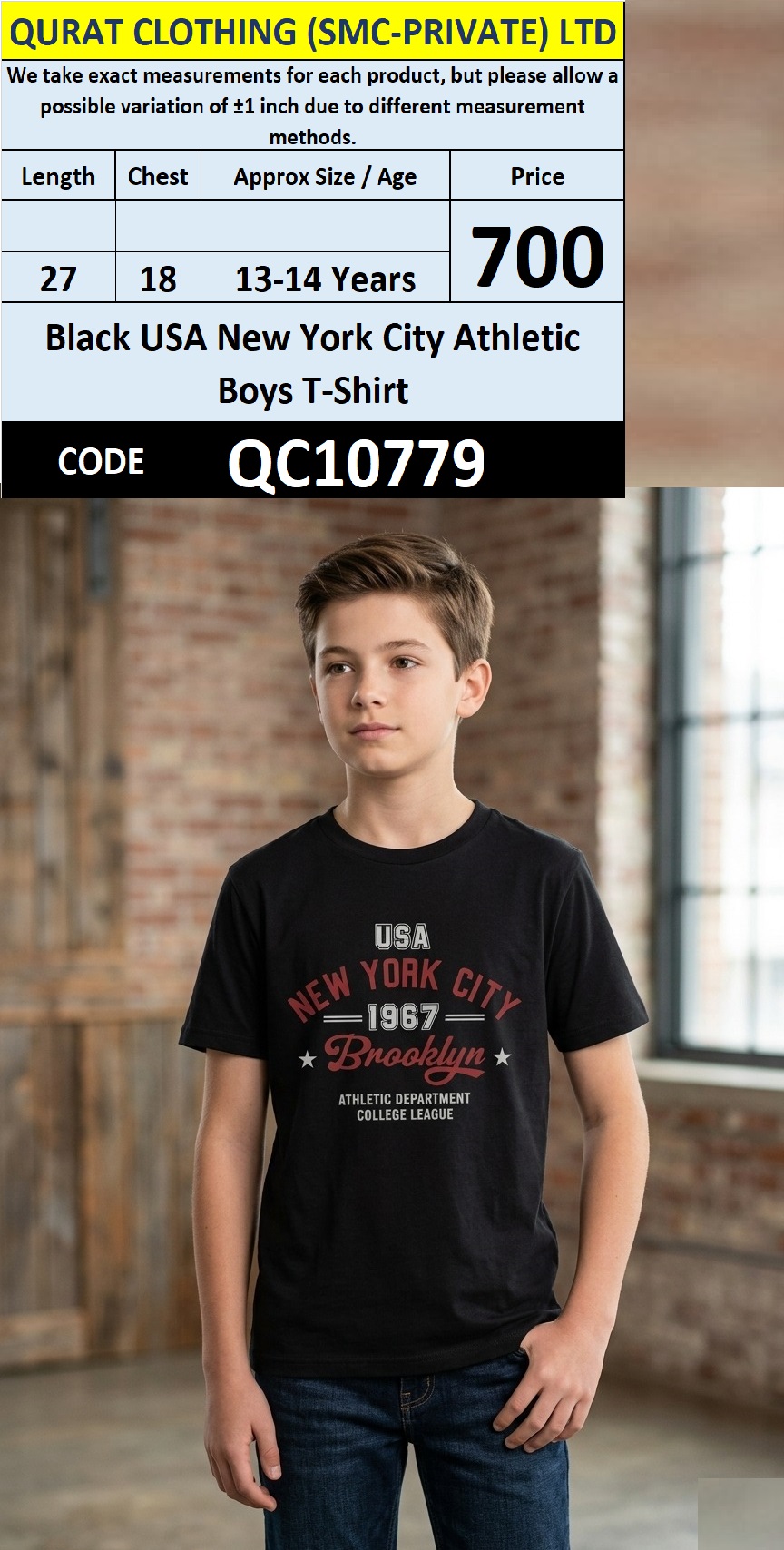 Black USA New York City Athletic Boys T-Shirt QC10779