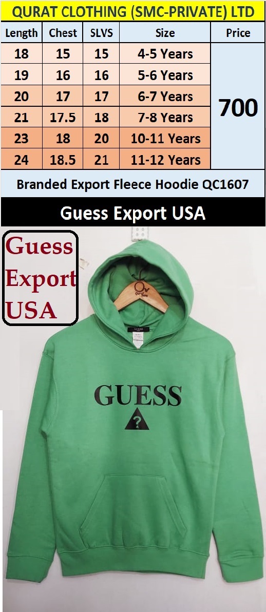 Guess Brand Green Fleece Hoodie QC1607 Export USA
