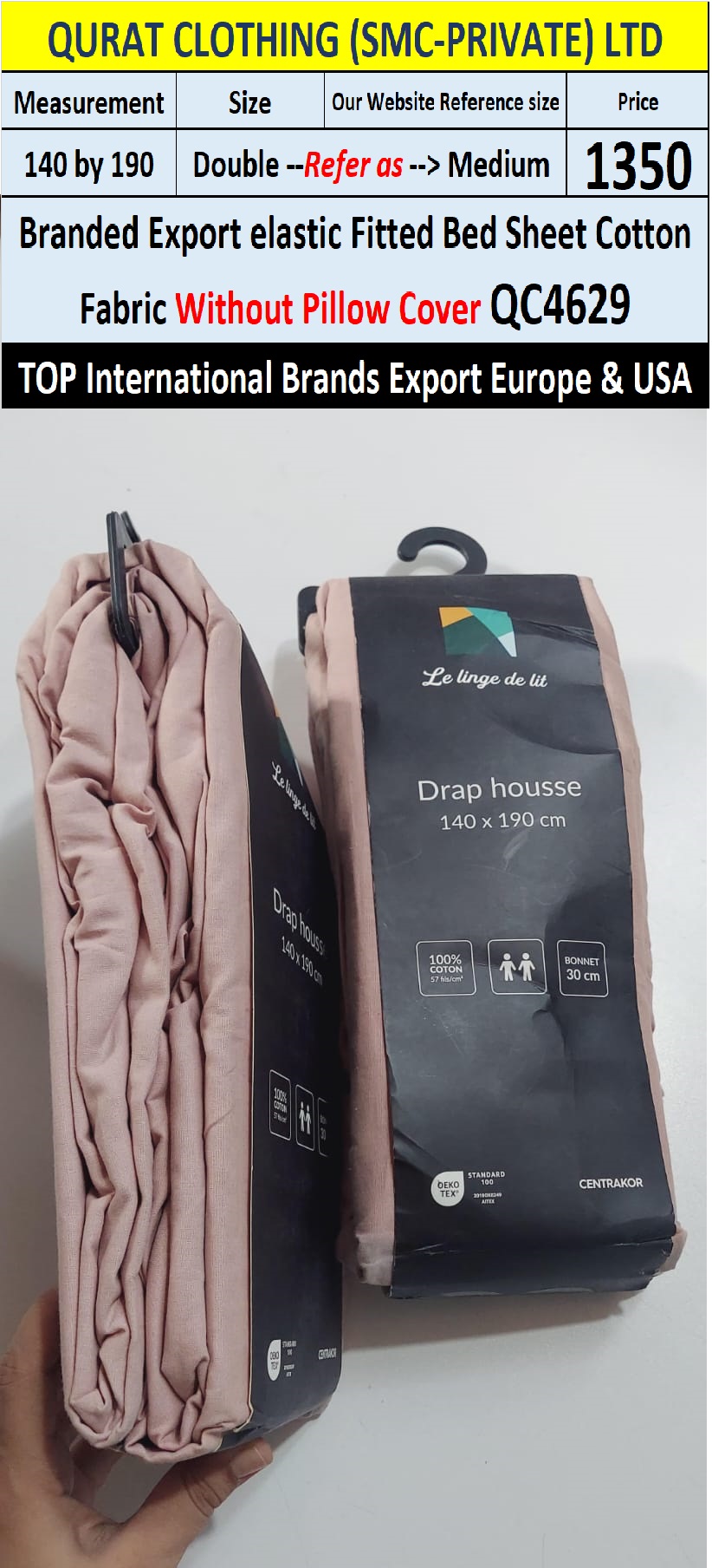 Top Intl Brand Elastic Fitted Cotton Bed Sheet QC4629 Export Europe & USA