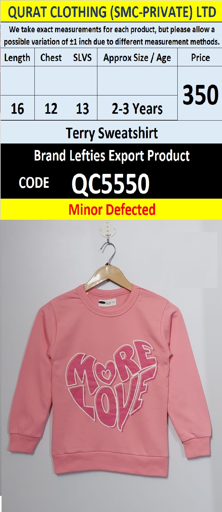 Lefties Brand Fleece Sweatshirt Export Europe or USA (Minor Defected Product) - QC5550