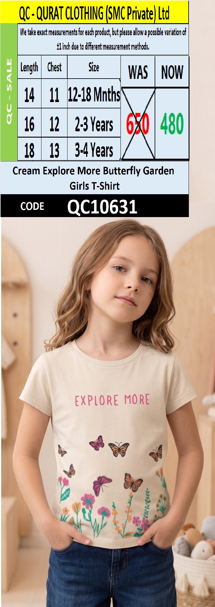 Cream Explore More Butterfly Garden Girls T-Shirt QC10631