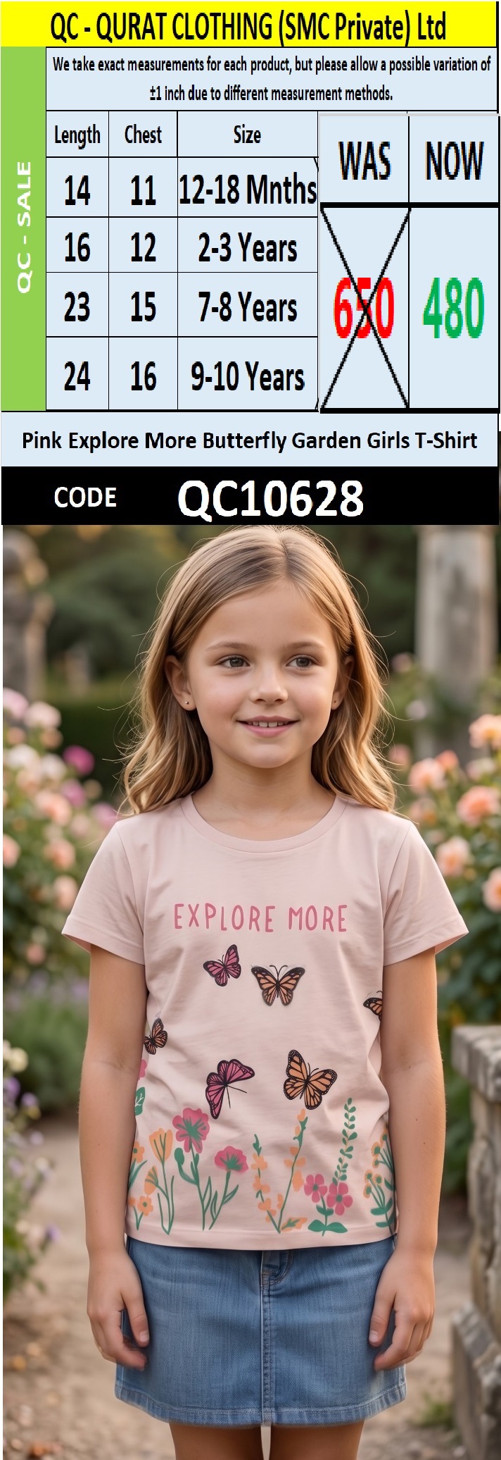 Pink Explore More Butterfly Garden Girls T-Shirt QC10628