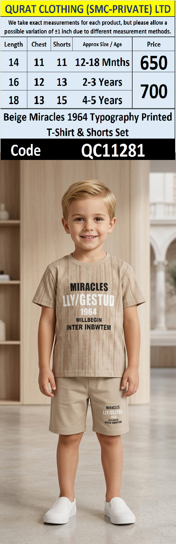 Beige Miracles 1964 Typography Printed T-Shirt & Shorts Set – QC11281