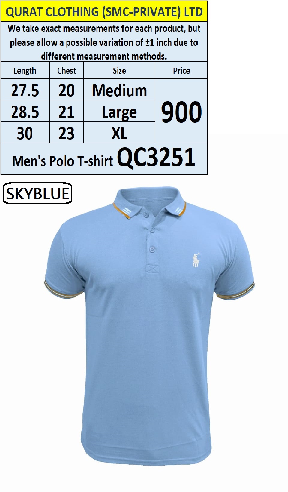 Sky blue Men's Polo T-shirt QC3251