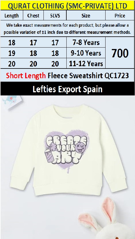 Lefties Brand Export Enjoy Now Short Length Sweatshirt QC1723 | Export Spain Qurat Clothing