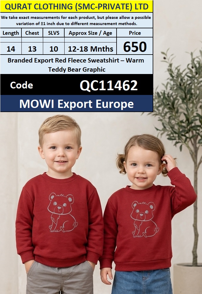 QC11462 – Branded Export Red Teddy Bear Graphic Fleece Sweatshirt – MOWI Export Europe