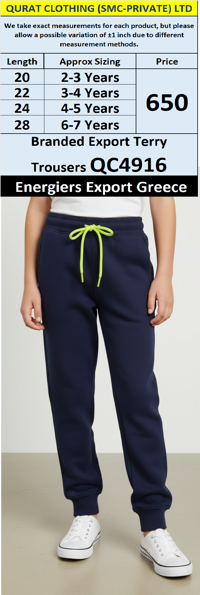 Energiers Brand Navy Blue Terry Jogger Trousers with Neon Green Drawstring QC4916 – Export Greece