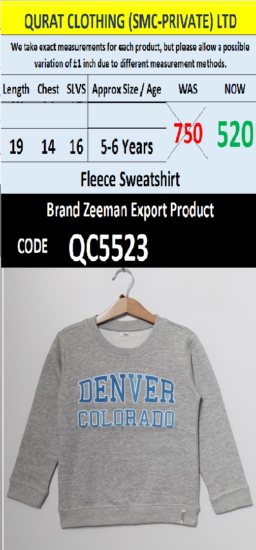 Zeeman Brand Fleece Sweatshirt Export Product - QC5523