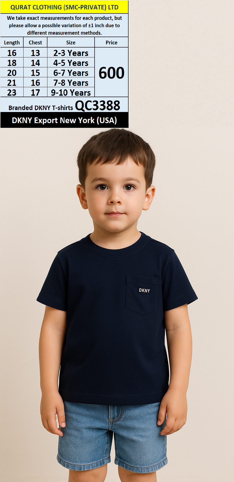 Branded DKNY T-Shirt QC3388 Export New York (USA)