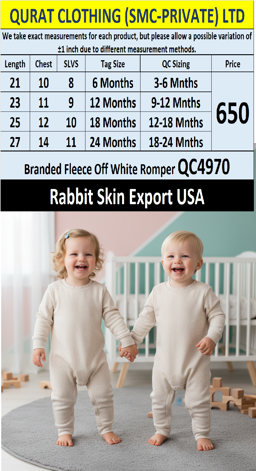 Rabbit Skin Brand Off-White Fleece Baby Romper QC4970 – Export USA