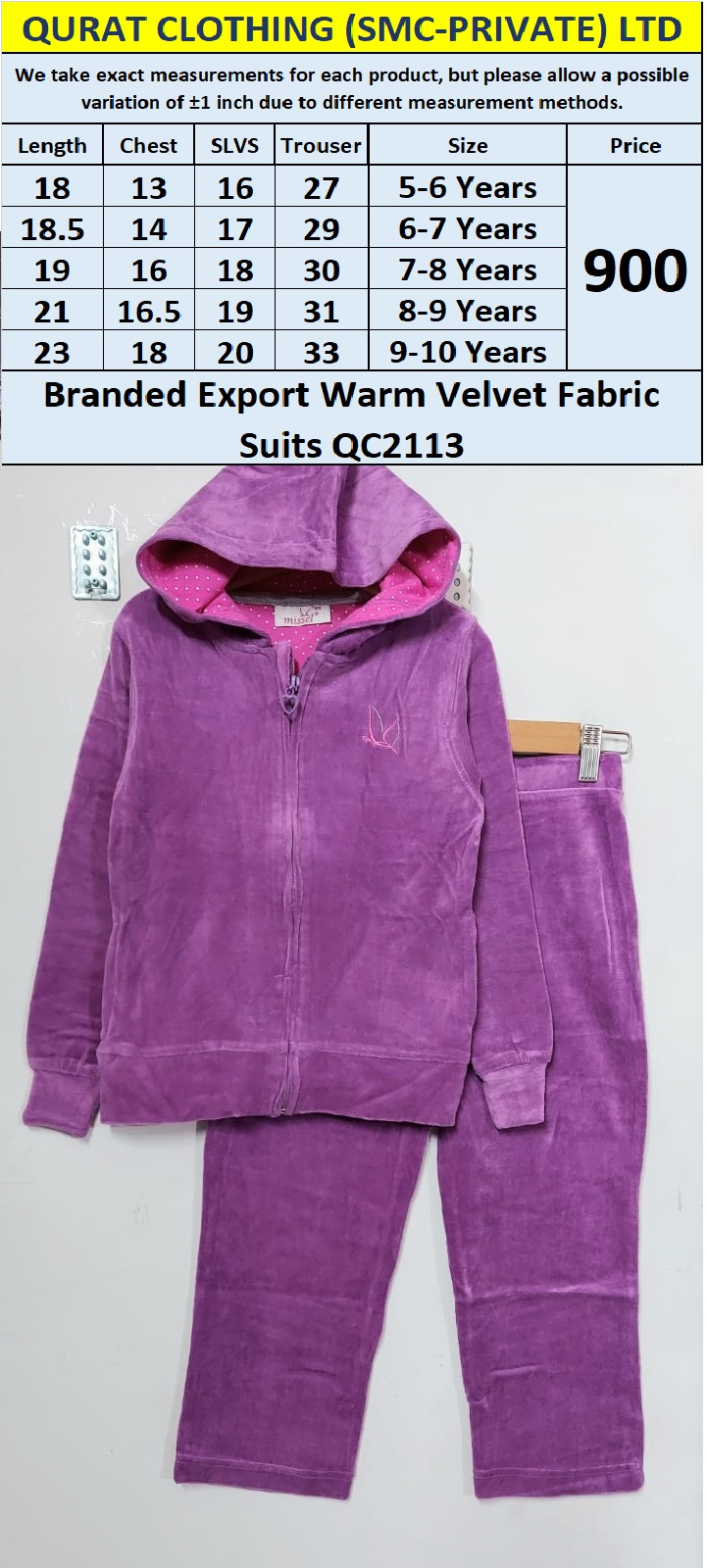 Branded Export Warm Velvet Fabric Suits QC2113
