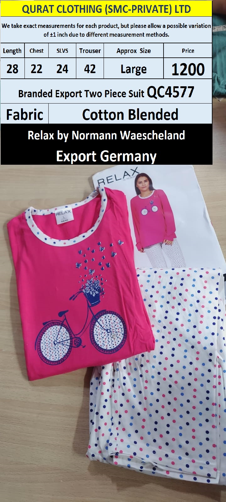Relax by Normann Waescheland Branded Two Piece Suits QC4577 Export Germany